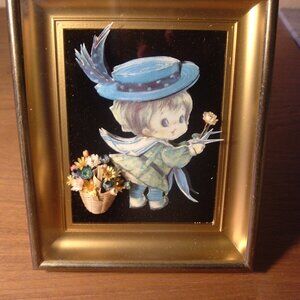 Shadowbox Diorama LITTLE GARDENER Big Eyes 3D Framed Greeting Card Art NICE!
